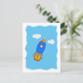 Cartoon in blauwe lucht briefkaart (Staand voorkant)