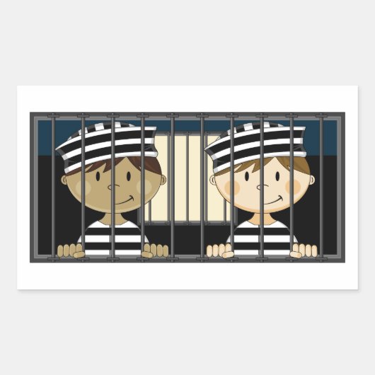 Cartoon in gevangeniscel rechthoekige sticker (Voorkant)