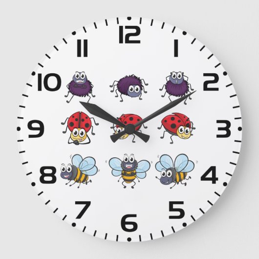Cartoon Insects Funny Bees Ladybugs Spiders Grote Klok (Voorkant)