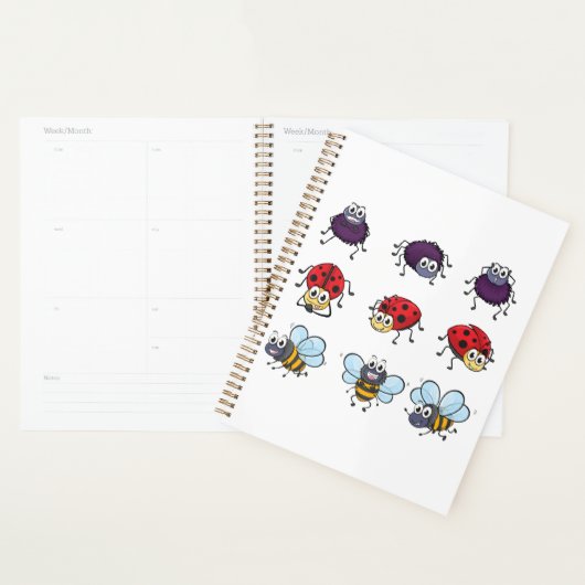 Cartoon Insects Funny Bees Ladybugs Spiders Planner (Display)