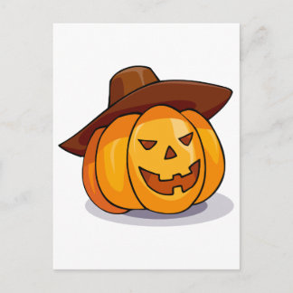 Cartoon Jack-o-Lantern Pumpkin Wearing Cowboy Pet Briefkaart