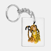 Cartoon Jaguars in Love Acryllic Sleutelhanger (Voorkant Links)