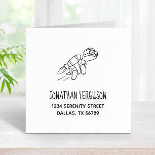 Cartoon Jetpack Turtle Address Rubberstempel