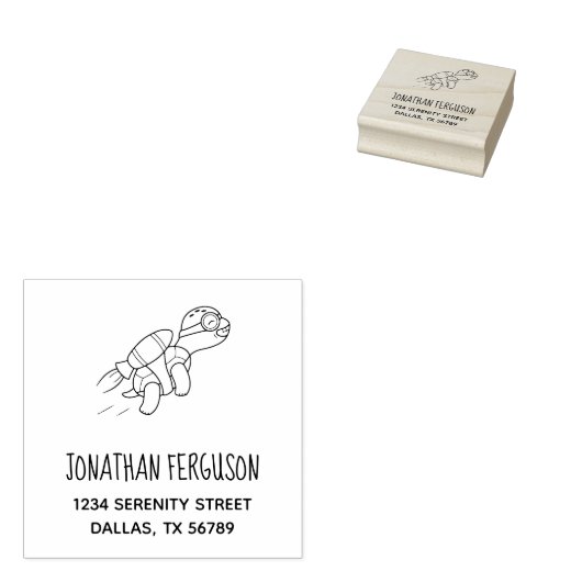 Cartoon Jetpack Turtle Address Rubberstempel (Gestempeld)