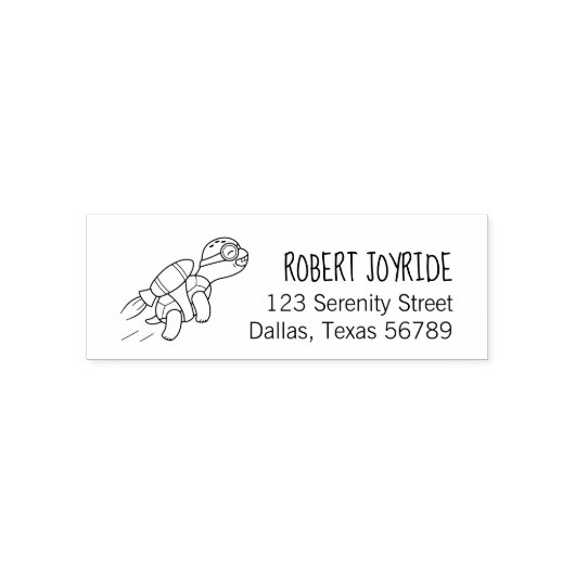 Cartoon Jetpack Turtle Address Zelfinktende Stempel (Design)