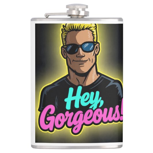 Cartoon Johnny Bravo-Style Karakter Heupfles (Voorkant)