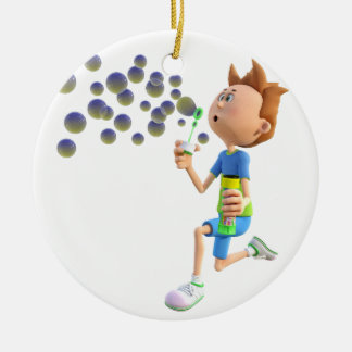 Cartoon jongen blaasjes keramisch ornament