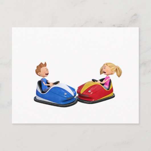 Cartoon jongen en meisje in Bumper Cars Briefkaart (Voorkant)