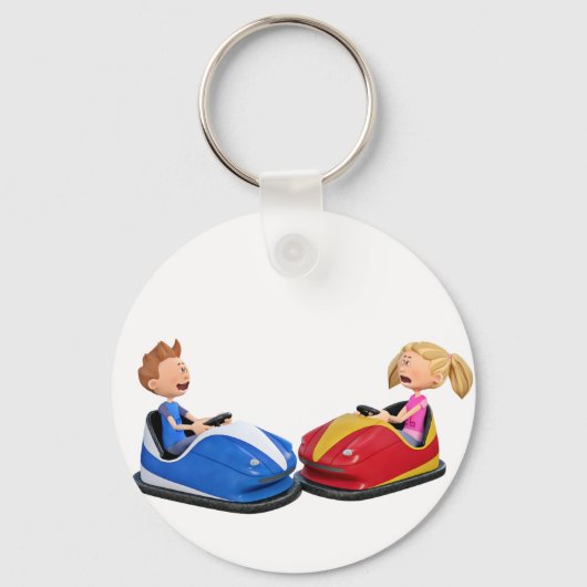 Cartoon jongen en meisje in Bumper Cars Sleutelhanger (Voorkant)