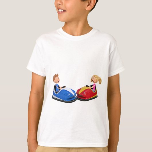 Cartoon jongen en meisje in Bumper Cars T-shirt (Voorkant)