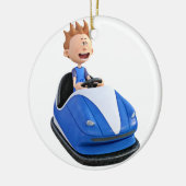 Cartoon jongen in een bumperauto keramisch ornament (Links)