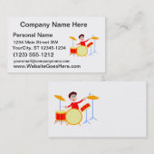 Cartoon jongen speelt drumset scherpe randen visitekaartje (Voorkant / Achterkant)