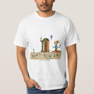 Cartoon jongetje kijkt naar een buitenballon t-shirt