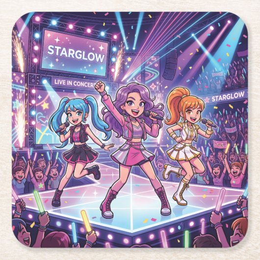 Cartoon JPop Meidengroep Kartonnen Onderzetters (Voorkant)