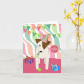 cartoon JRT-meisje met een leuk feest Kaart (Gele Bloem)