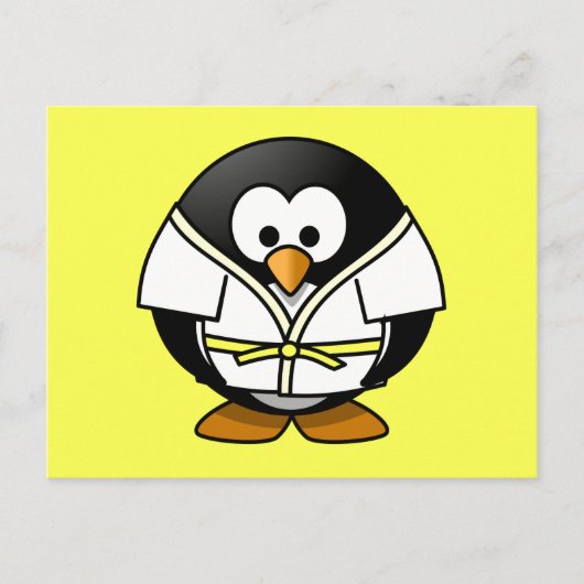 Cartoon Judo Penguin Gele achtergrond Briefkaart (Voorkant)