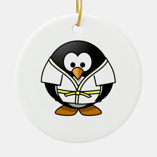 Cartoon Judo Penguin Keramisch Ornament (Voorkant)