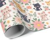 Cartoon Jungle Cats and Flowers Cadeaupapier (Rol Hoek)