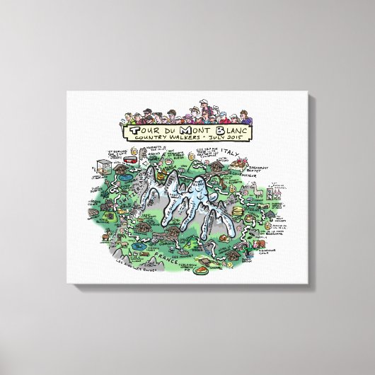 Cartoon kaart Tour du Mont Blanc - canvas 20" x 16 (Voorkant)