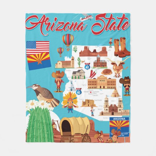 Cartoon Kaart van Arizona Fleece Deken (Voorkant)