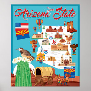 Cartoon Kaart van Arizona Poster
