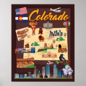 Cartoon Kaart van Colorado Poster (Voorkant)
