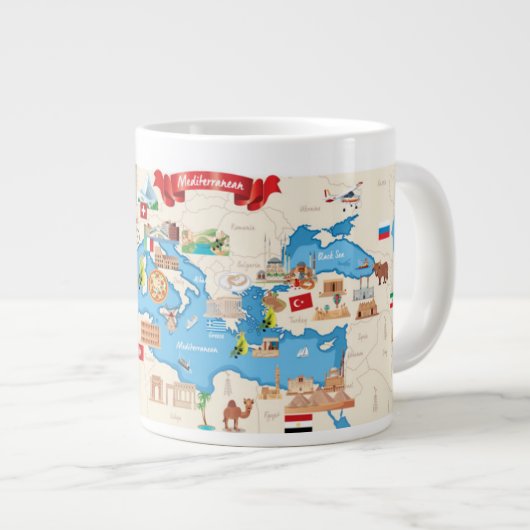 Cartoon kaart van de Middellandse Zee Grote Koffiekop (Voorkant rechts)