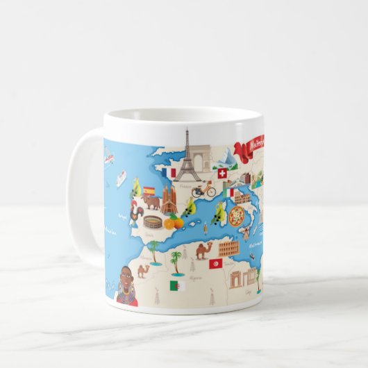 Cartoon kaart van de Middellandse Zee Koffiemok (Voorkant links)