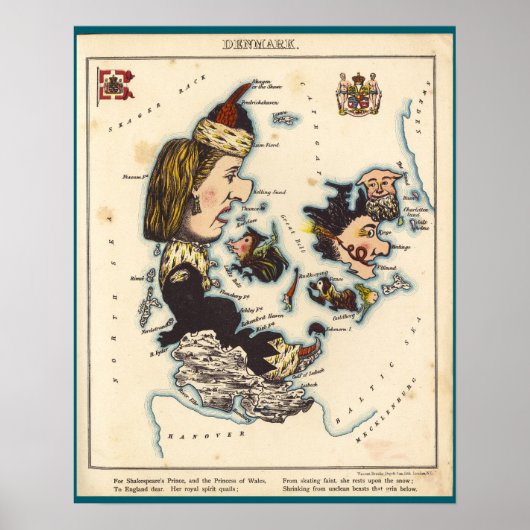 Cartoon kaart van Denemarken (1868) Poster (Voorkant)