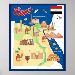 Cartoon Kaart van Egypte Poster