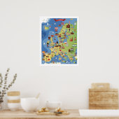 Cartoon Kaart van Europa Poster (Keuken)