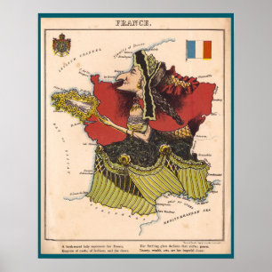 Cartoon Kaart van Frankrijk (1868) Poster