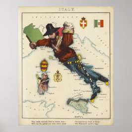 Cartoon Kaart van Italië (1868) Poster