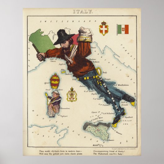 Cartoon Kaart van Italië (1868) Poster (Voorkant)