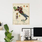 Cartoon Kaart van Italië (1868) Poster (Thuiskantoor)