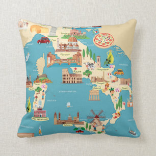 Cartoon Kaart van Italië Kussen