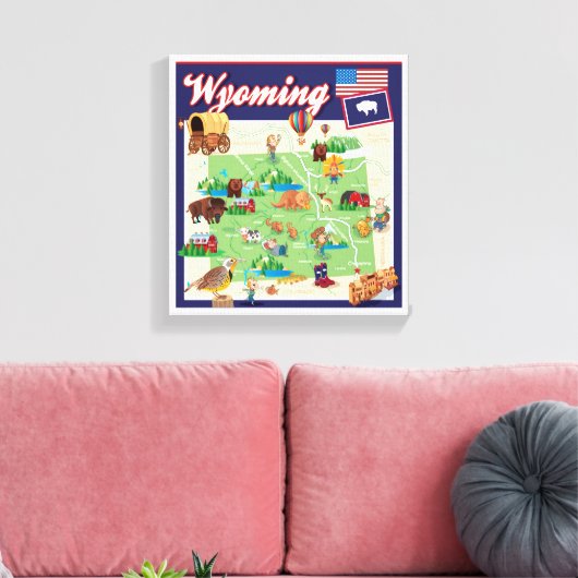Cartoon Kaart Wyoming Canvas Afdruk (Insitu (Woonkamer))