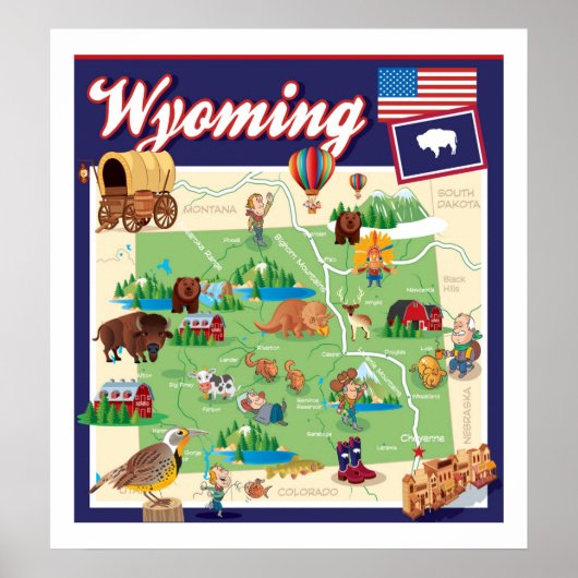 Cartoon Kaart Wyoming Poster (Voorkant)