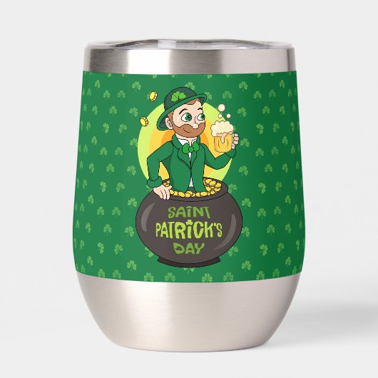 Cartoon kabouter in een gouden pot met een pint (Achterkant)