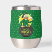 Cartoon kabouter in een gouden pot met een pint (Voorkant)