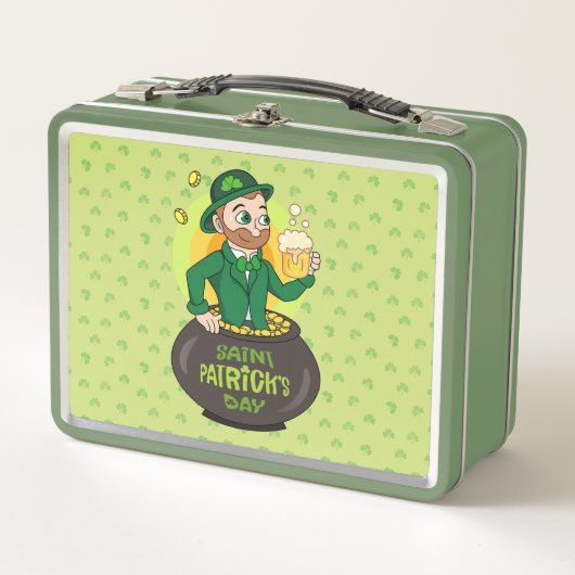 Cartoon kabouter in een gouden pot met een pint (Voorkant)