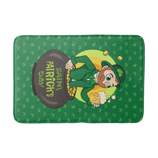 Cartoon kabouter in een gouden pot met een pint badmat (Voorkant)