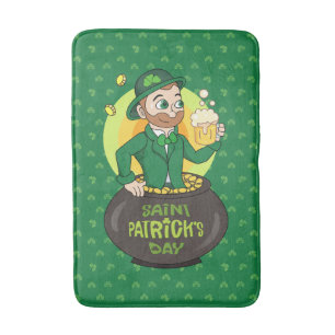 Cartoon kabouter in een gouden pot met een pint badmat