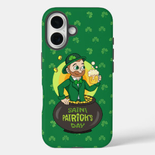 Cartoon kabouter in een gouden pot met een pint iPhone 16 hoesje