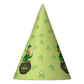 Cartoon kabouter in een gouden pot met een pint feesthoedjes (Links)