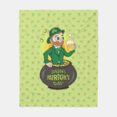 Cartoon kabouter in een gouden pot met een pint fleece deken (Voorkant)