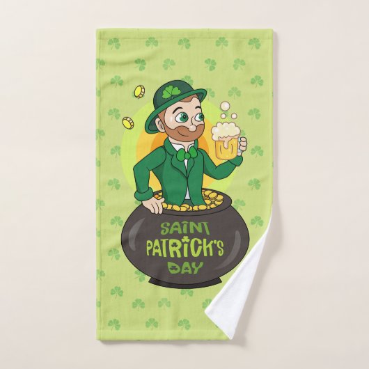 Cartoon kabouter in een gouden pot met een pint handdoek (Handdoek)