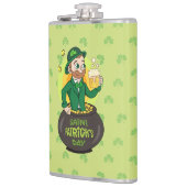 Cartoon kabouter in een gouden pot met een pint heupfles (Links)