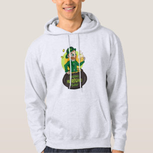 Cartoon kabouter in een gouden pot met een pint hoodie