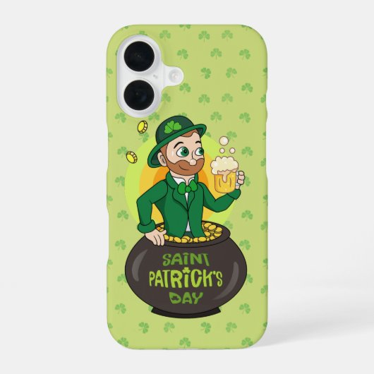 Cartoon kabouter in een gouden pot met een pint iPhone 16 hoesje (Achterkant)